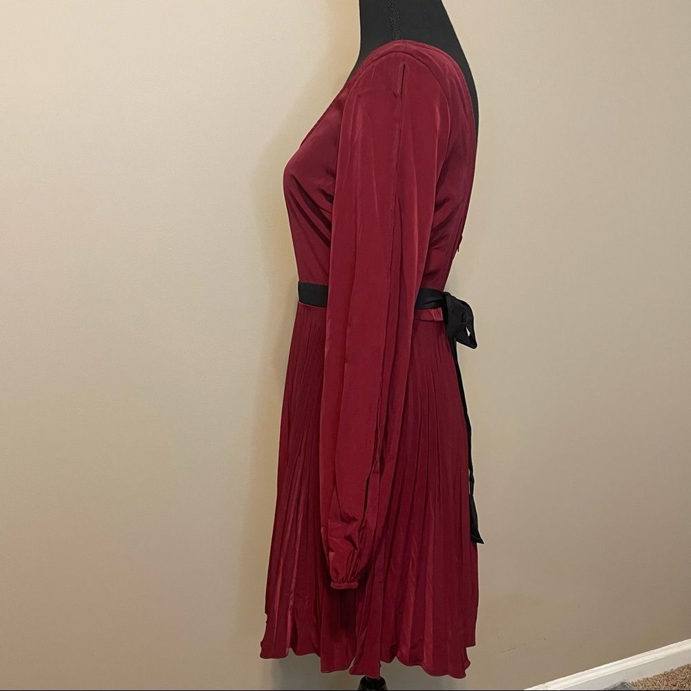 Beautiful Dark Red Pleated Cocktail Dress - Picture 4 of 9